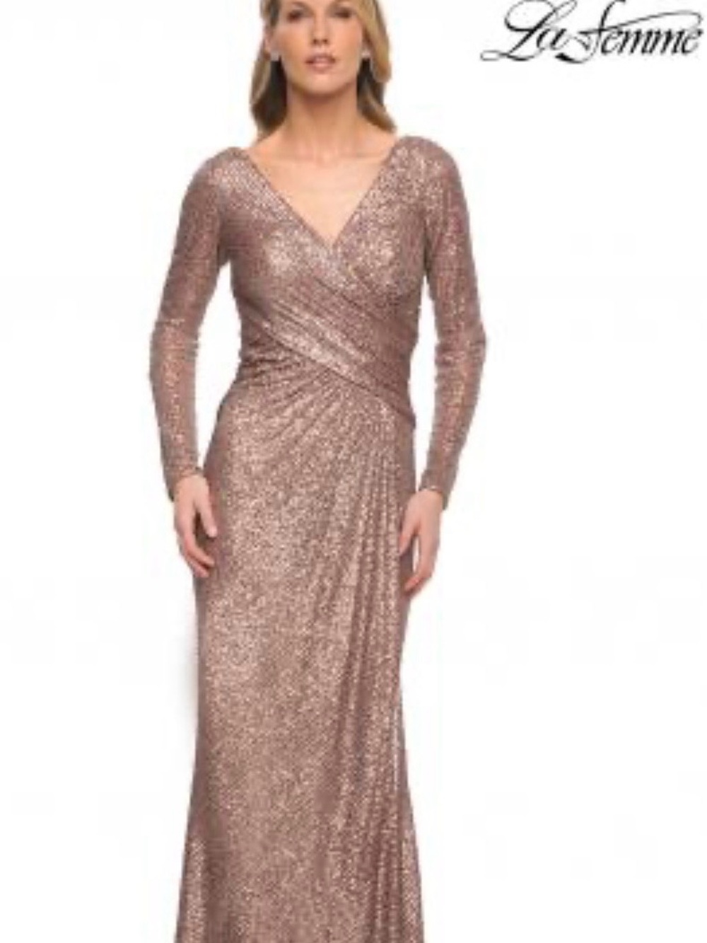 732. La Femme 30310 Long Sleeve Sequin Maxi Dress Size 8 NWT